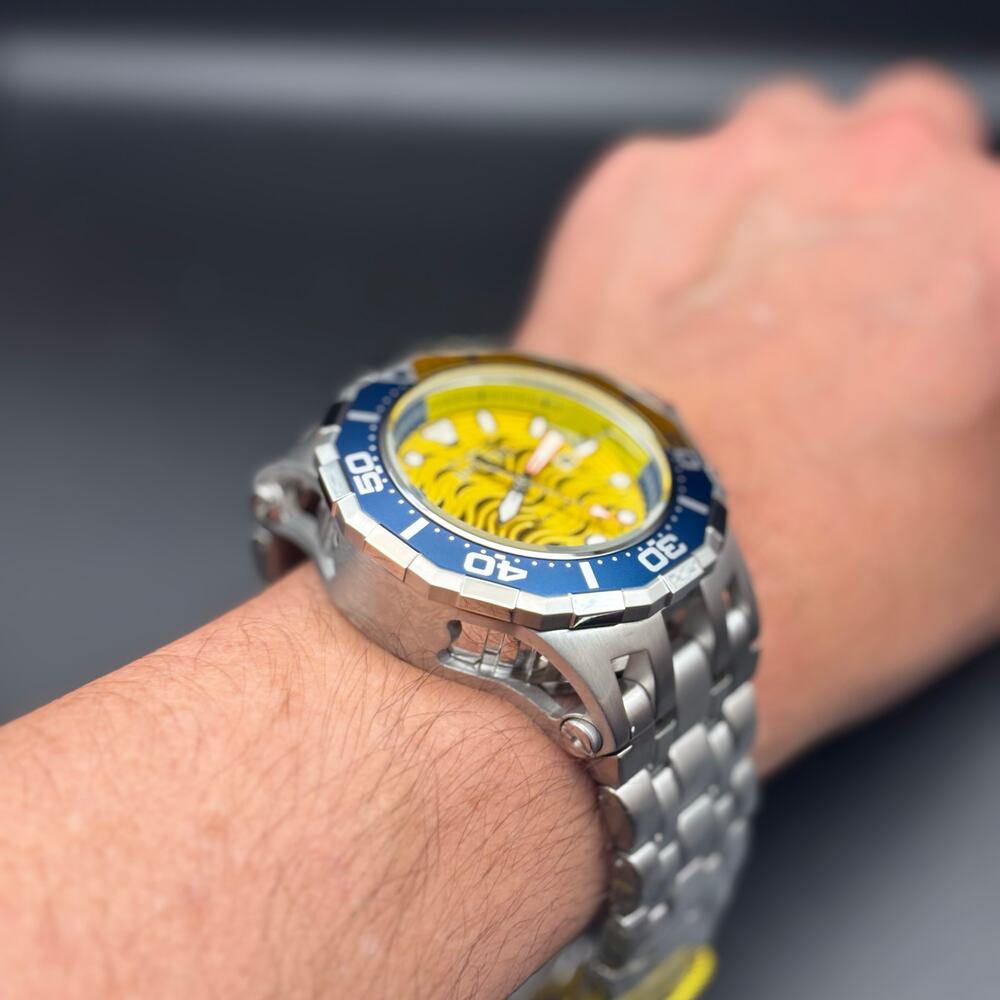 Invicta 47844 Pro Diver Wave Scuba Yellow Dial Blue Bezel Steel Alum Men's Watch - Picture 13 of 16